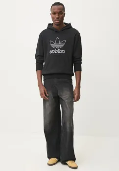 adidas Originals hanorac de bumbac OUTL TREF HDY barbati, culoarea negru, cu gluga, cu imprimeu, JP1079 imagine
