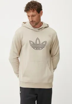 adidas Originals hanorac de bumbac Outline Hoodie barbati, culoarea bej, cu gluga, cu imprimeu, JJ1505 imagine