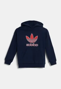 adidas Originals hanorac de bumbac pentru copii culoarea albastru marin, cu gluga, cu imprimeu, JC9128 imagine