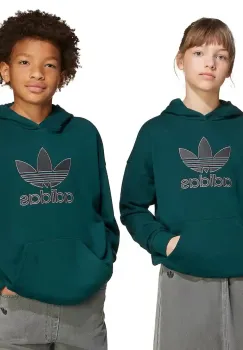 adidas Originals hanorac de bumbac pentru copii culoarea verde, cu gluga, cu imprimeu, JV8640 imagine