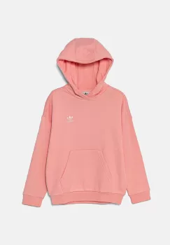adidas Originals hanorac de bumbac pentru copii HOODIE culoarea portocaliu, cu gluga, neted, IX7615 imagine