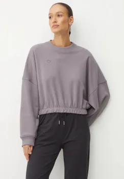 adidas Originals hanorac de bumbac Premium Essentials Sweater femei, culoarea violet, neted, IY9709 imagine