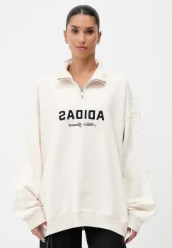 adidas Originals hanorac de bumbac Quarter Zip culoarea bej, cu gluga, cu imprimeu, KF2310 imagine