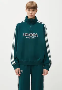 adidas Originals hanorac de bumbac Quarter Zip culoarea verde, cu imprimeu, KF2309 imagine