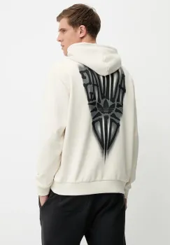 adidas Originals hanorac de bumbac Skeleton Hoodie culoarea bej, cu gluga, cu imprimeu, JN4557 imagine