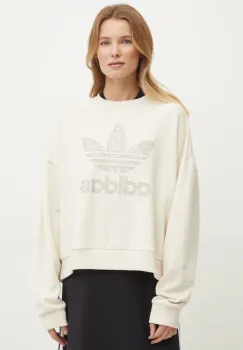 adidas Originals hanorac de bumbac SNAKE CREW femei, culoarea bej, cu imprimeu, JC8329 imagine