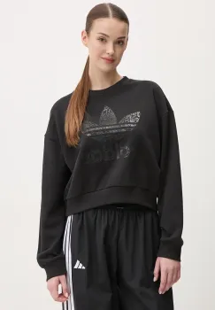 adidas Originals hanorac de bumbac SNAKE CREW femei, culoarea negru, cu imprimeu, JN7291 imagine