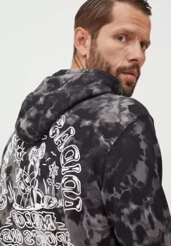 adidas Originals hanorac de bumbac Tie-Dyed Hooded Aop barbati, culoarea negru, cu gluga, modelator, IZ2508 imagine