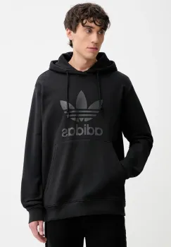 adidas Originals hanorac de bumbac Trefoil Hoody culoarea negru, cu gluga, cu imprimeu, JY3766 imagine