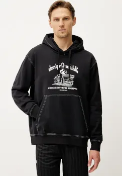 adidas Originals hanorac de bumbac Wabash barbati, culoarea negru, cu gluga, cu imprimeu, JP4483 imagine