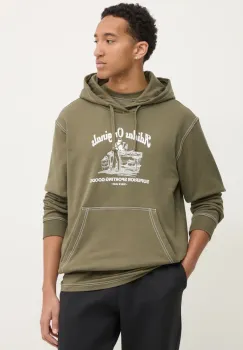 adidas Originals hanorac de bumbac Wabash barbati, culoarea verde, cu gluga, cu imprimeu, JP4482 imagine