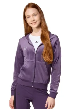 adidas Originals hanorac din velur pentru copii culoarea violet, cu gluga, uni, JX2847 imagine