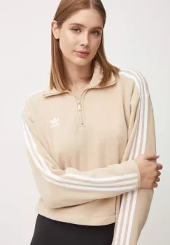 adidas Originals hanorac fleece Polarf Half Zip culoarea bej, cu imprimeu, IY7267 imagine