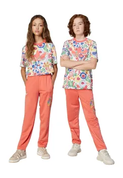 adidas Originals pantaloni de trening pentru copii culoarea portocaliu, cu imprimeu, JC6680 imagine