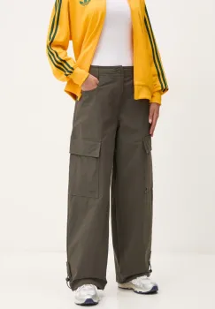 adidas Originals pantaloni Essential femei, culoarea verde, lat, high waist, JD4785 imagine
