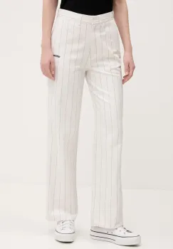 adidas Originals pantaloni PINSTRIPE PANTS femei, culoarea bej, lat, high waist, JJ3483 imagine