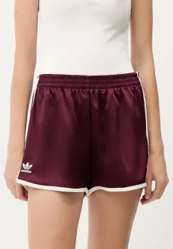 adidas Originals pantaloni scurti 3-Stripes culoarea bordo, uni, high waist, KA7738 imagine