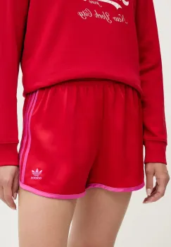 adidas Originals pantaloni scurti 3-Stripes culoarea rosu, cu imprimeu, high waist, JZ3513 imagine