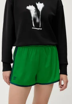 adidas Originals pantaloni scurti 3-Stripes culoarea verde, cu imprimeu, medium waist, JZ3512 imagine