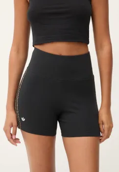 adidas Originals pantaloni scurti Booty Short culoarea negru, cu imprimeu, high waist, JW7305 imagine