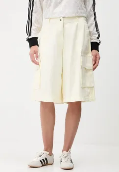 adidas Originals pantaloni scurti din bumbac Cargo Jorts culoarea bej, neted, high waist, JD0138 imagine