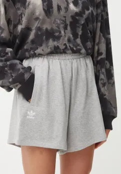 adidas Originals pantaloni scurti din bumbac culoarea gri, melanj, high waist, IY7341 imagine