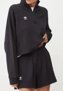 adidas Originals pantaloni scurti din bumbac culoarea negru, neted, high waist, IY7343 imagine