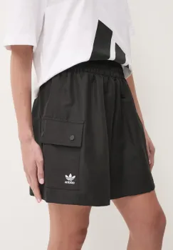 adidas Originals pantaloni scurti Essential femei, culoarea negru, neted, high waist, JD1514 imagine