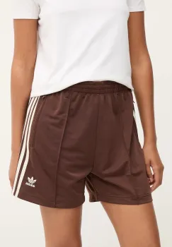 adidas Originals pantaloni scurti Firebird culoarea maro, cu imprimeu, high waist, KD2545 imagine