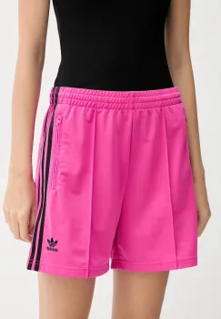 adidas Originals pantaloni scurti Firebird culoarea roz, cu imprimeu, high waist, JW5049 imagine