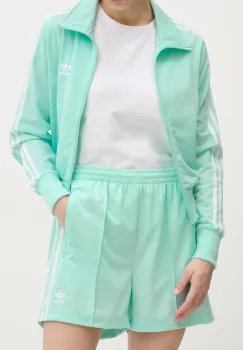 adidas Originals pantaloni scurti Firebird femei, culoarea turcoaz, cu imprimeu, high waist, JD0819 imagine