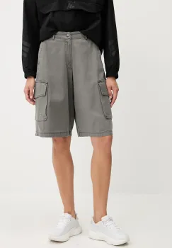 adidas Originals pantaloni scurti jeans Cargo Jorts culoarea gri, uni, high waist, JD0139 imagine
