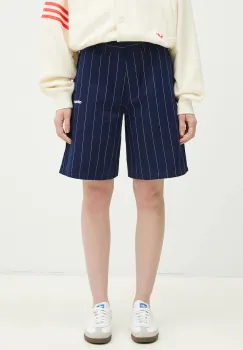 adidas Originals pantaloni scurti PINSTRIPE SHORT femei, culoarea bleumarin, cu imprimeu, high waist, JC7683 imagine