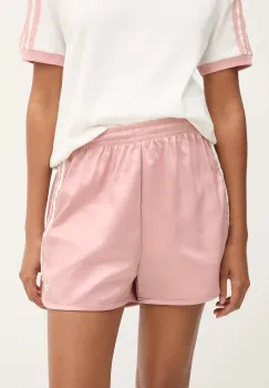 adidas Originals pantaloni scurti Ruffle Shorts culoarea roz, cu imprimeu, high waist, KC8818 imagine