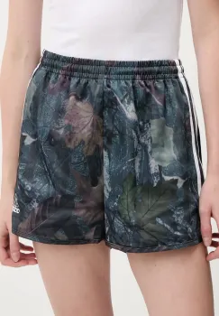 adidas Originals pantaloni scurti Satin Shorts culoarea negru, cu imprimeu, high waist, KE3739 imagine