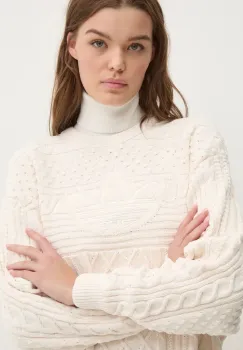 adidas Originals pulover 70s Trefoil Sweater femei, culoarea bej, JN8318 imagine