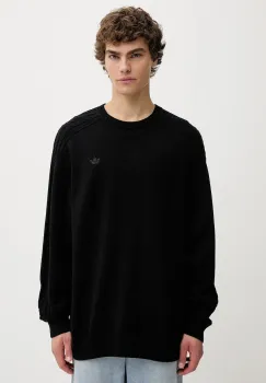 adidas Originals pulover de bumbac P Ess Knit Crew culoarea negru, light, JY2648 imagine