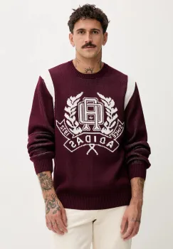 adidas Originals pulover de bumbac Varsity Regular culoarea bordo, JX8215 imagine