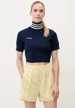 adidas Originals tricou CROP TURTLENECK femei, culoarea albastru marin, cu guler, JC7680 imagine