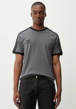 adidas Originals tricou din bumbac 3-Stripes culoarea gri, cu imprimeu, JY1373 imagine