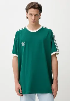 adidas Originals tricou din bumbac 3-Stripes culoarea verde, cu imprimeu, KA0471 imagine