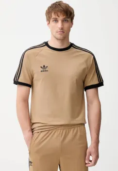 adidas Originals tricou din bumbac 3-Stripes Tee culoarea bej, cu imprimeu, JY1370 imagine