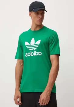 adidas Originals tricou din bumbac barbati, culoarea verde, cu imprimeu, IR8012 imagine