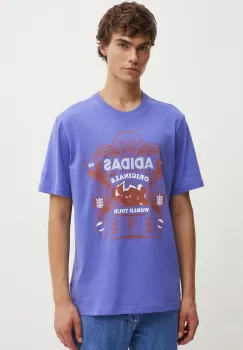 adidas Originals tricou din bumbac barbati, culoarea violet, cu imprimeu, IZ2584 imagine