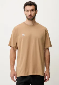 adidas Originals tricou din bumbac Essentials culoarea maro, cu imprimeu, JV5944 imagine