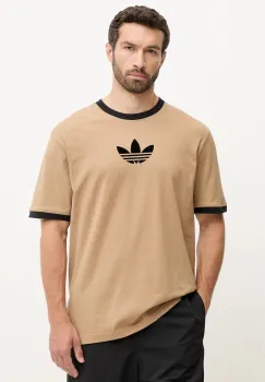 adidas Originals tricou din bumbac Oversize Tee culoarea maro, cu imprimeu, JX1516 imagine