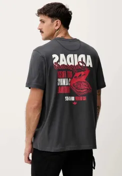 adidas Originals tricou din bumbac Pizza Box Tee culoarea gri, cu imprimeu, HY2074 imagine