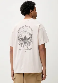 adidas Originals tricou din bumbac Street Band Tee culoarea bej, cu imprimeu, KQ9956 imagine