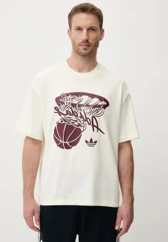 adidas Originals tricou Hot Shot Tee culoarea bej, cu imprimeu, JY3651 imagine