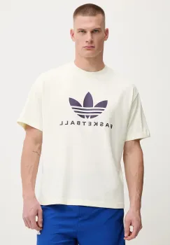 adidas Originals tricou Originals Basketball Courtside Tee culoarea bej, cu imprimeu, JW6640 imagine